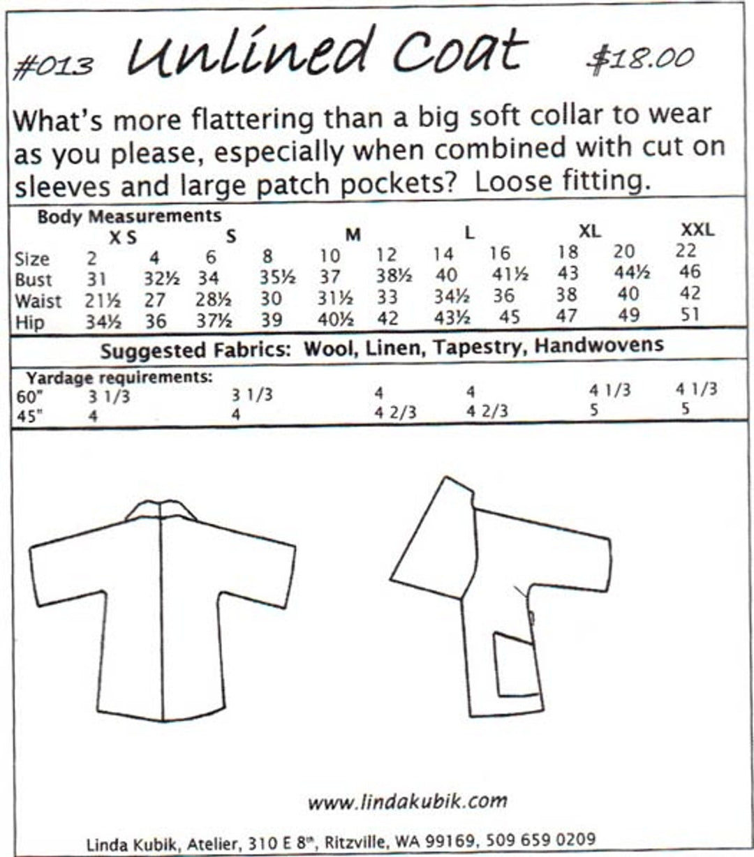 Elements Unlined Coat 013 Pattern