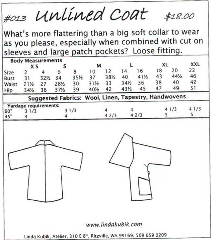 Elements Unlined Coat 013 Pattern