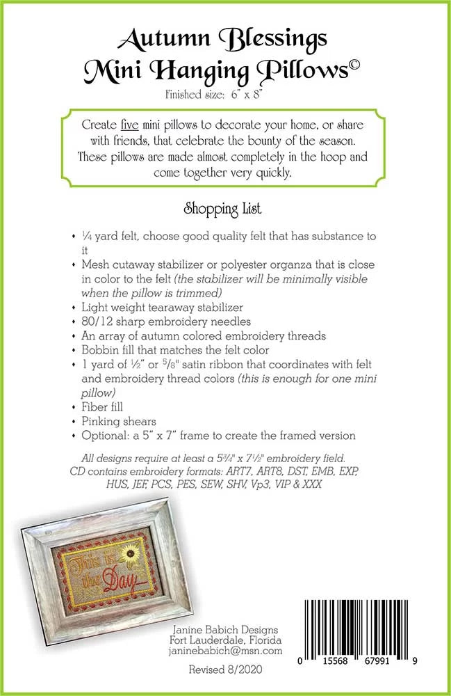 Autumn Blessings Mini Hanging Pillows Machine Embroidery