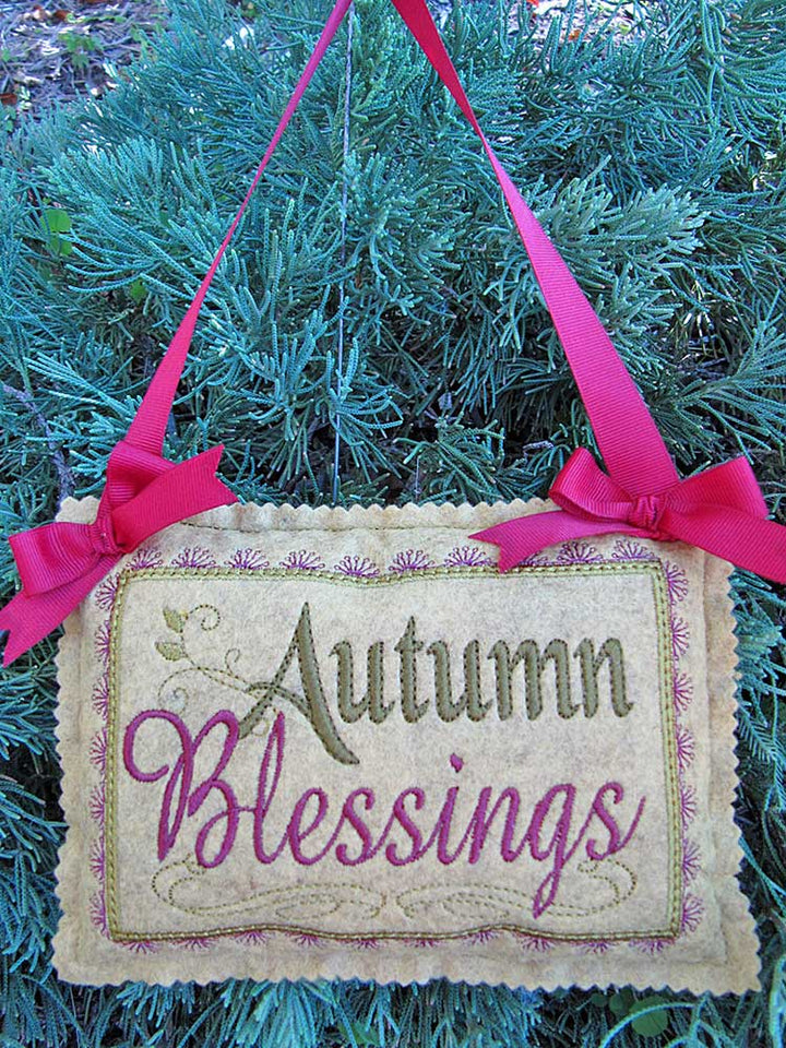 Autumn Blessings Mini Hanging Pillows Machine Embroidery