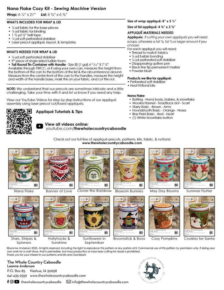 The Whole Country Caboodle Nana Flake Cozy Kit - Sewing
