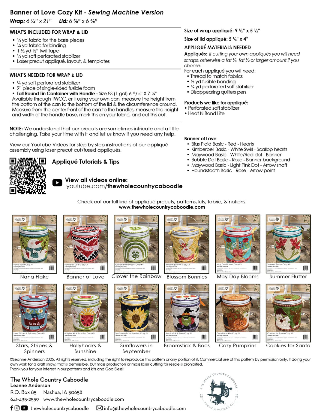 The Whole Country Caboodle Banner Of Love Cozy Kit - Sewing