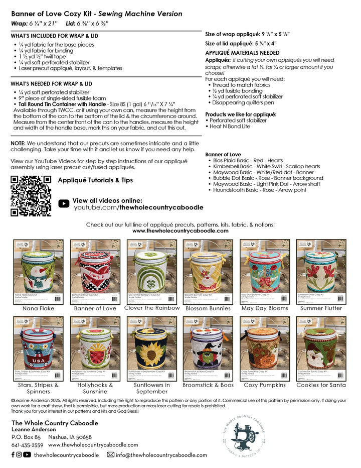 The Whole Country Caboodle Banner Of Love Cozy Kit - Sewing