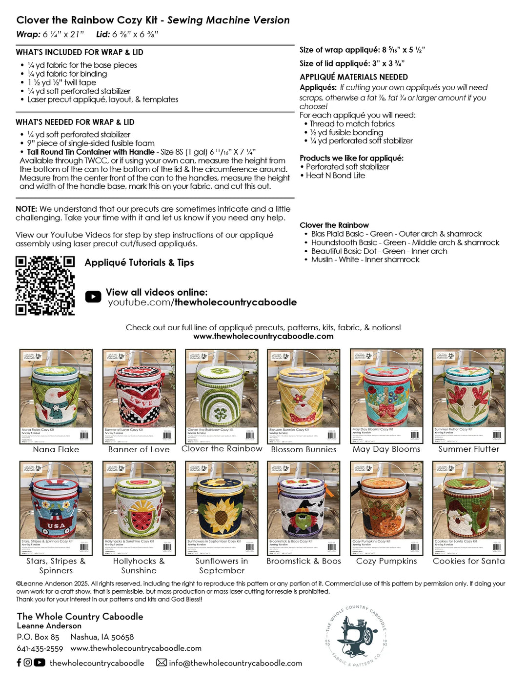 The Whole Country Caboodle Clover The Rainbow Cozy Kit - Sewing