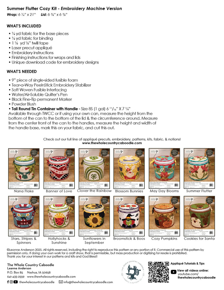 The Whole Country Caboodle Summer Flutter Cozy Kit - Embroidery