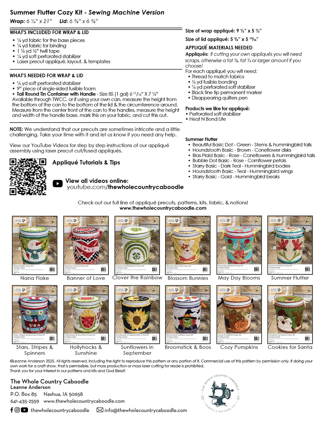 The Whole Country Caboodle Summer Flutter Cozy Kit - Sewing