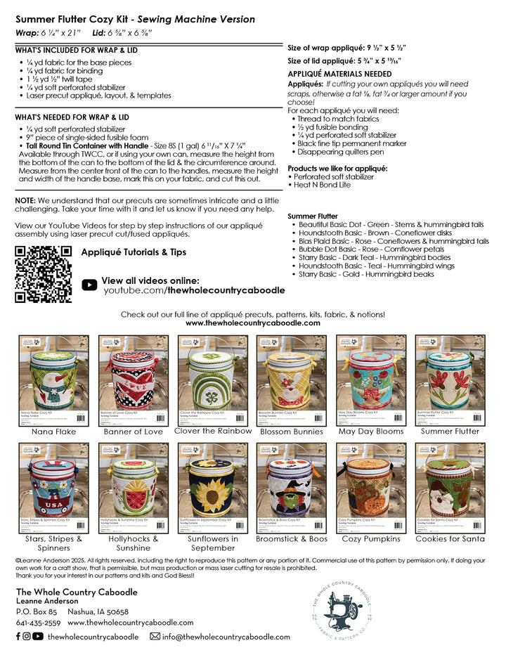 The Whole Country Caboodle Summer Flutter Cozy Kit - Sewing