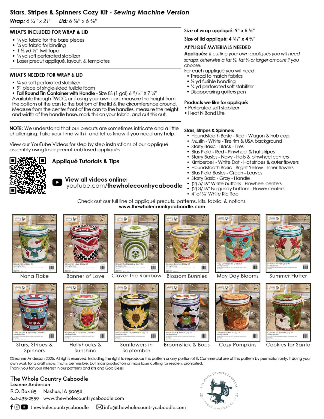 The Whole Country Caboodle Stars, Stripes, & Spinners Cozy Kit - Sewing