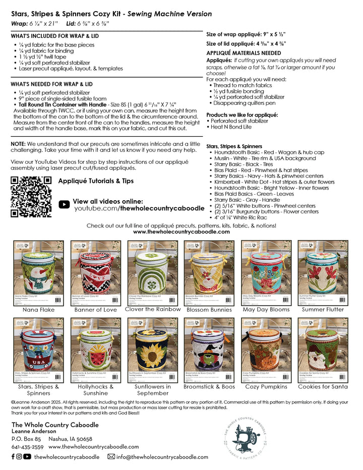 The Whole Country Caboodle Stars, Stripes, & Spinners Cozy Kit - Sewing