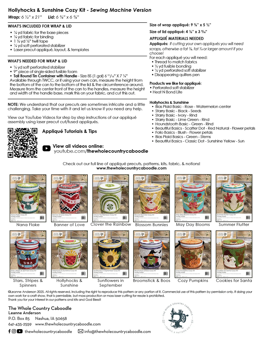 The Whole Country Caboodle Hollyhocks & Sunshine Cozy Kit - Sewing