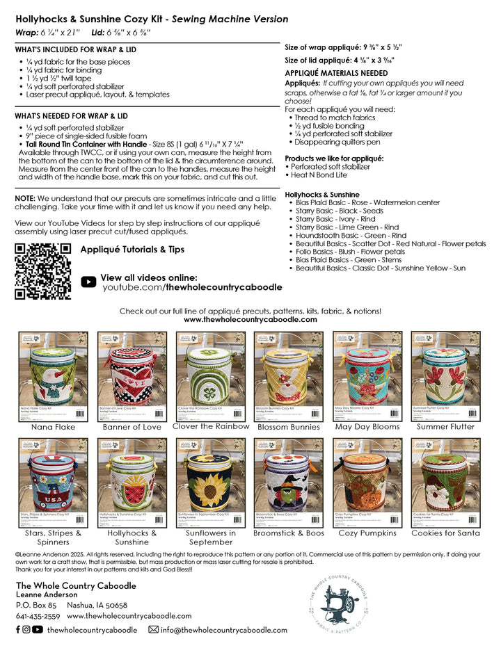 The Whole Country Caboodle Hollyhocks & Sunshine Cozy Kit - Sewing