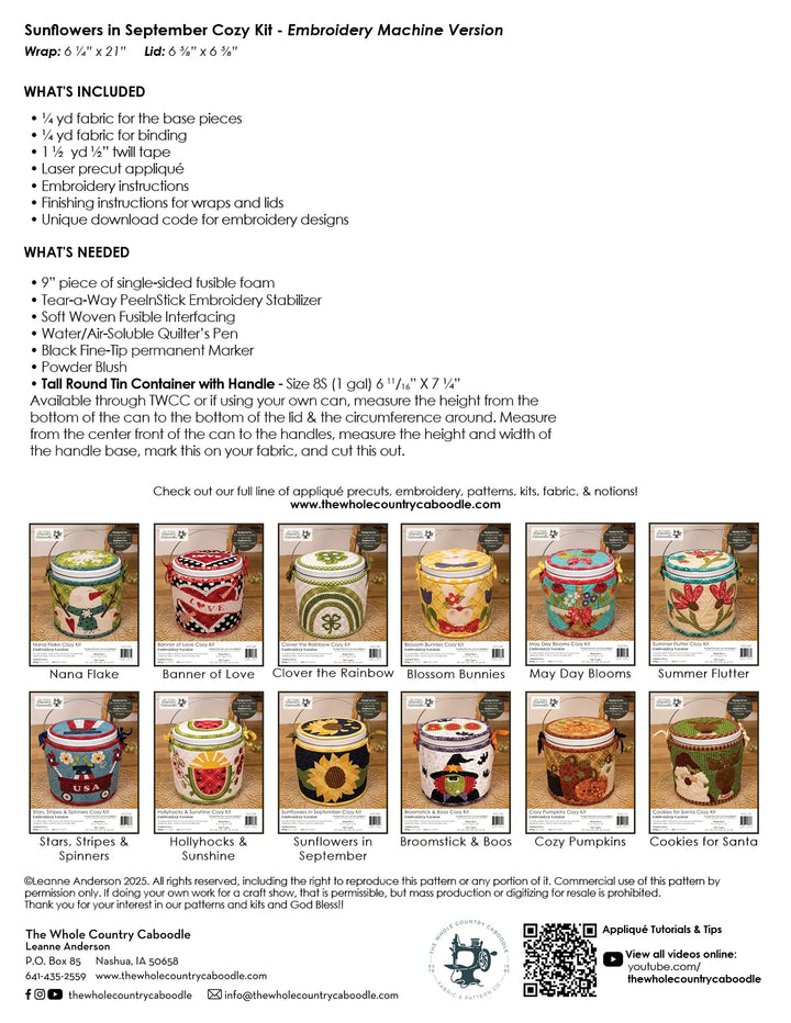 The Whole Country Caboodle Sunflowers In September Cozy Kit - Embroidery