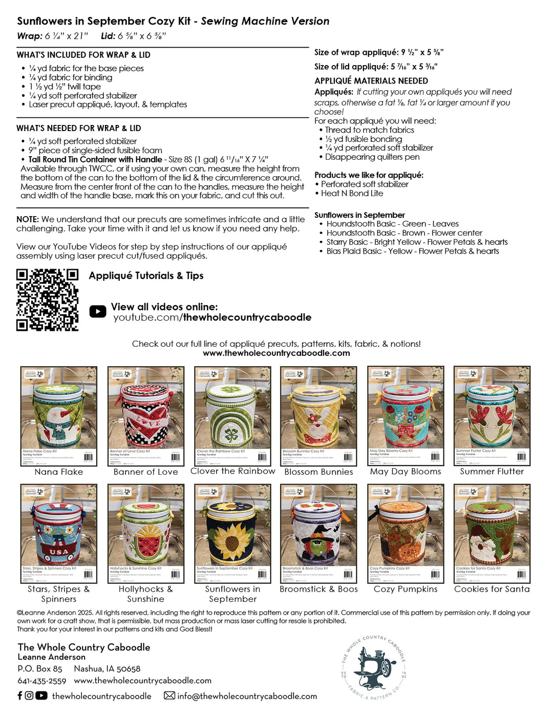 The Whole Country Caboodle Sunflowers In September Cozy Kit - Sewing