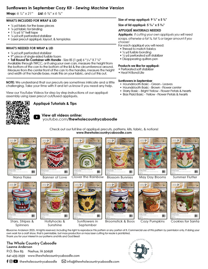 The Whole Country Caboodle Sunflowers In September Cozy Kit - Sewing