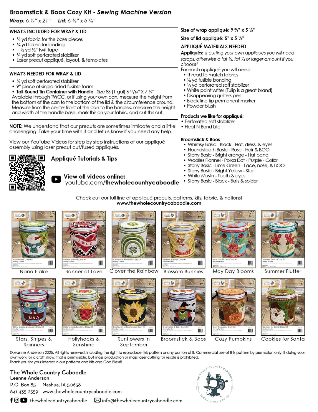 The Whole Country Caboodle Broomstick & Boos Cozy Kit - Sewing