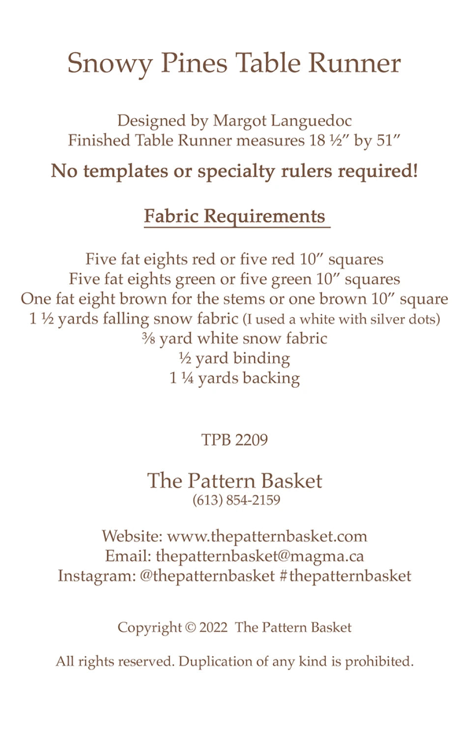 Snowy Pines Table Runner by The Pattern Basket