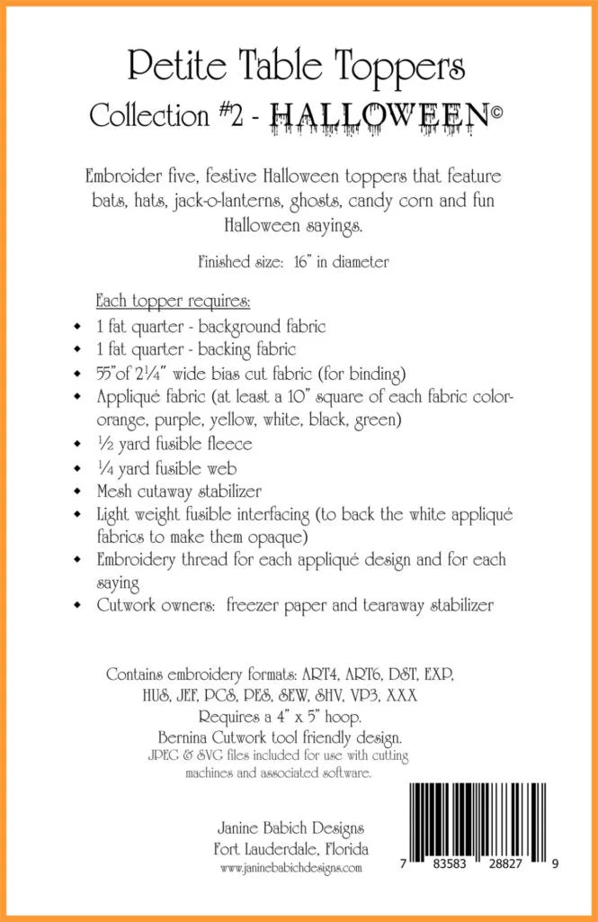 Petite Table Toppers Col 2 -Halloween Machine Embroidery