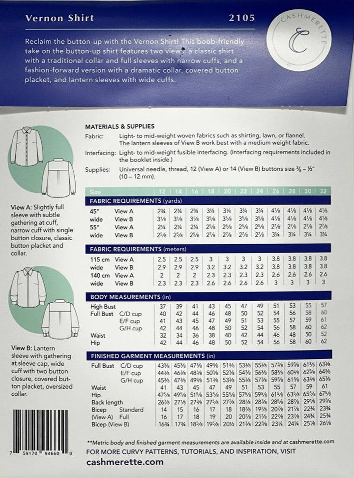 Vernon Shirt, sizes 12-32