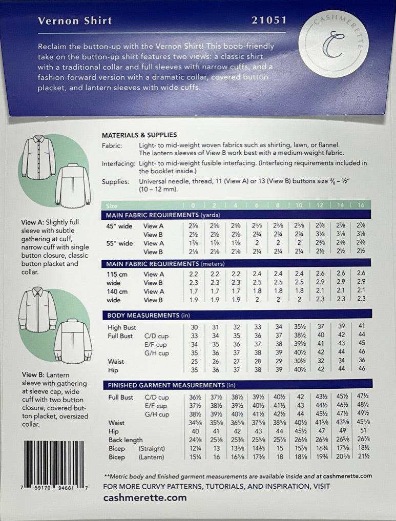 Vernon Shirt, sizes 12-32